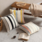 ANRODUO Pack of 2 Boho Decorative Throw Pillow Covers 18x18 Farmhouse Cushion Case Striped Chenille Pillow Cases Square Pillow Covers Accent Neutral Pillowcase for Sofa Couch Bed, Yellow Stripe