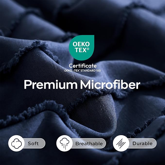 JELLYMONI 2 Pack Navy Blue Pillowcases 18" x18", Soft Microfiber Striped Tufted Pillow Covers(Pillows are not Included)