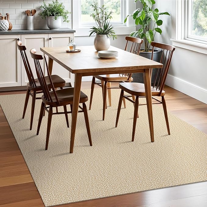 EARTHALL Washable Area Rugs 5x7 Ft Non Slip Living Room Rugs Cotton Dining Room Rug Braided Bedroom Rugs Indoor Outdoor Floor Carpet for Living Room, Bedroom, Dining Room, Golden Beige/White