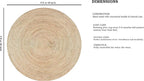 FRELISH DECOR Handwoven Jute Area Rug - 5 feet Round - Natural Yarn - Rustic Vintage Beige Braided Reversible Rug - Eco Friendly Rugs for Bedroom - Kitchen - Living Room - Farmhouse (5' Round)