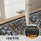 Area Rugs 9x12 Living Room: Floral Washable Rug Vintage Large Soft Boho Non-Slip Carpet Indoor Stain Resistant Low Pile Carpets for Bedroom Dining Room Farmhouse Nursery Hallway Home Office Dark Black