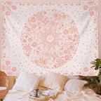 Neasow Bohemian Tapestry Wall Hanging, Pink Floral Tapestry with Dotted Daisy Medallion Print Bedroom Boho Hippie Home Decor, 36x48 inches