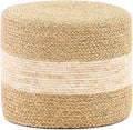 Handwoven Seagrass Ottoman Pouf, Round Outdoor Footstool with Sturdy Frame, No Assembly Needed, Boho Accent Stool for Indoor & Outdoor Use – Patio, Balcony, Living Room (Seagrass White)