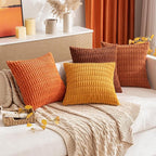 MIULEE Pack of 2 Burnt Orange Corduroy Decorative Pillow Covers 18x18 Inch Soft Boho Striped Throw Pillow Covers Modern Farmhouse Home Decor for Summer Sofa Living Room Couch Bed
