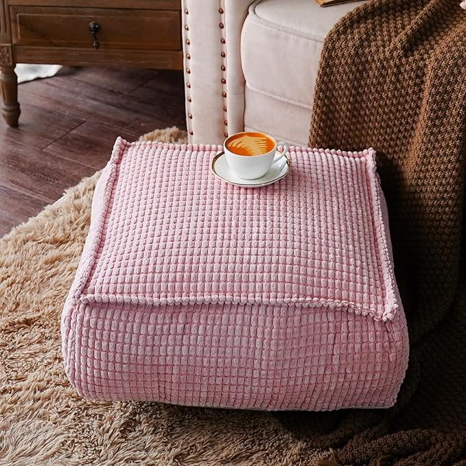 SUTAVIA Pouf Ottoman Cover Unstuffed Pouf Seat Decorative Soft Storage Bean Bag 20x20x8 Inches Square Floor Footrest for Living Room Bedroom (Dusty Pink, Square)
