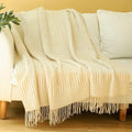 Blagic Knitted Throw Blanket for Couch, Bed and Sofa. Super Soft Blanket with Tassels, Beige Throw Blanket, 60 x 80Inches Lightweight & Cosy Home Decor