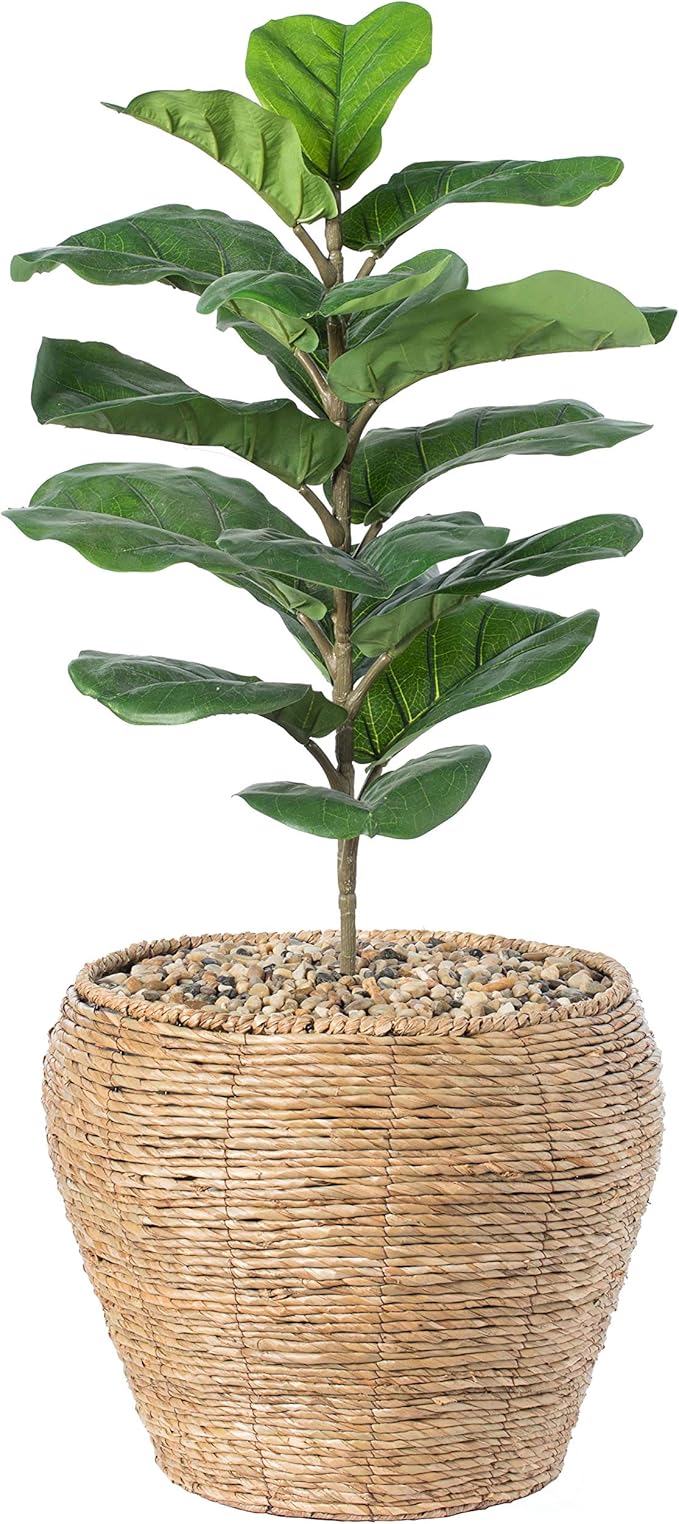 Vintiquewise Woven Round Flower Pot Planter Basket with Leak-Proof Plastic Lining - Large