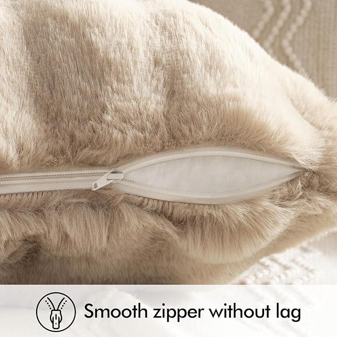 MIULEE Faux Fur Pillow Covers Thick Soft Plush Lumbar Throw Pillows Luxury Spring Home Decor for Couch Bed Bedroom Living Room Sofa,12x20 Inch Pack of 2 Khaki