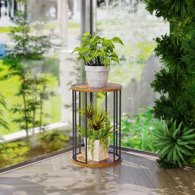 Plant Stand Indoor,small plant stool,Flower Pot Corner stand holder,Mid Century Heavy Duty Metal Tall Home Decor,Modern Round End Table,Small Rustic Display Stand for Living Room,Bedroom(Brown,18In)