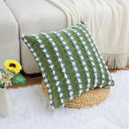 18x18 Boho Pillow Cover - Chenille Tufted Decorative Throw Pillow Cover Soft Velvet Backing, Farmhouse Striped Square Accent Pillow Case for Sofa, Couch, Bedroom, Living Room, Green White
