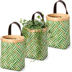 Yinkin 3 Pack 6 Inch Small Wall Hanging Basket Woven Wood Storage Basket Hanging Rope Organizer Flower Plants Vegetable Wall Decoration for Porch Living Room Bedroom Home (Sage Green)