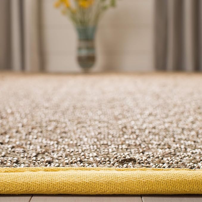 SAFAVIEH Natural Fiber Collection Runner Rug - 2'6" x 8', Natural & Gold, Seagrass, Basketweave Pattern with Border (NF114X)