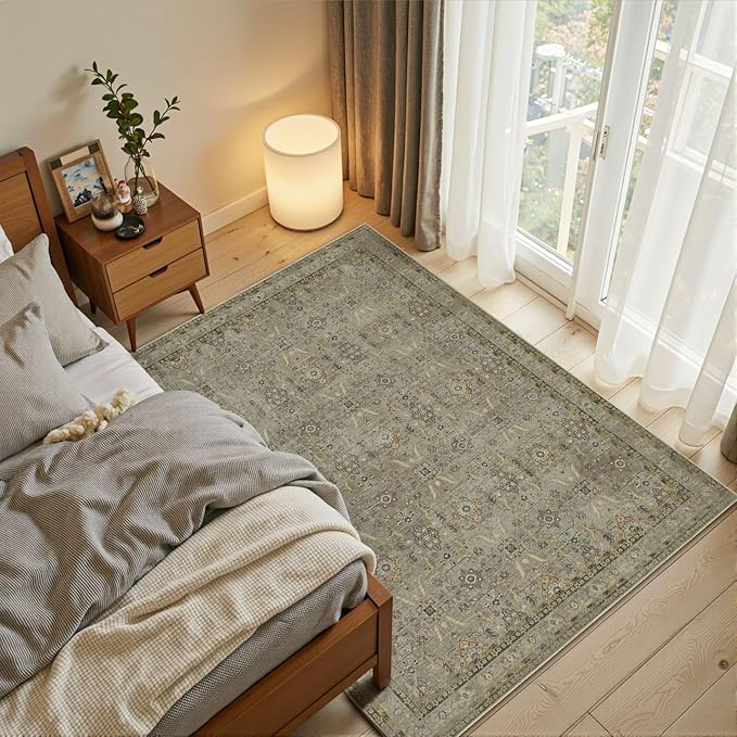 3x5 Rug for Entryway Bedroom, 3x5 Washable Area Rug, Vintage Retro Boho Throw Rug, Non Slip & Low Pile Small Carpet for Indoor Kitchen, Bedside, Living Room, Bathroom and Dining