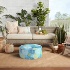 Indoor/Outdoor Inflatable Ottoman D21 x H9 inch, Round Footstool Inflatable Foot Rest Ottoman with Handle, Portable Ottomans Pouf for Patio, Garden, Camping, Home, Dahlia Blue