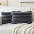 FUTEI Dark Grey Decorative Throw Pillow Covers 12x20 Inch Set of 2, Square Soft Faux Rabbit Fur Big Striped Cushion Cover,Home Decor for Couch Sofa Bed Living Room