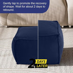 MeMoreCool Square Stuffed Pouf Ottoman Foot Rest, Corduroy Floor Pouf Foot Stool with Foam Chunk Filling, Soft Stuffed Ottoman Footrest for Living Room, Navy