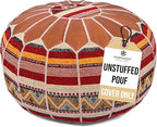 Marrakesh Gallery Bohemian Unstuffed Moroccan Pouf Ottoman, Round Ottoman Foot Rest, Handmade Bean Bag with Large Storage - Cover Floor Chair for Living Room, Bedroom - Ideal as Wedding Gifts
