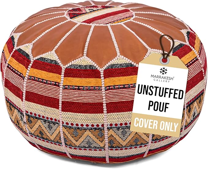 Marrakesh Gallery Bohemian Unstuffed Moroccan Pouf Ottoman, Round Ottoman Foot Rest, Handmade Bean Bag with Large Storage - Cover Floor Chair for Living Room, Bedroom - Ideal as Wedding Gifts