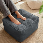 Square Pouf Ottoman, Boho Stuffed Square Poufs Ottomans Foot Rest with Memory Foam Filled 21.6 x 15.7 inches Modern Corduroy Ottoman Foot Rest Stool for Living Room, Gray