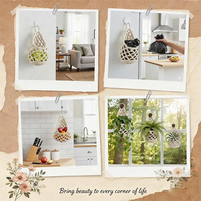 Macrame Plant Hanger Set of 2, Boho Wall Hanging Planter for Up to 4 Inch Pots - Handwoven Cotton Rope Wall Decor with S-Hooks for Indoor Plants in Living Room, Bedroom & Office