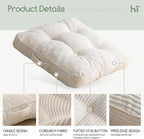 HIGOGOGO Floor Pillow Cushion for Adults, Meditation Cushion Pillow, Large Square Floor Sitting, Tufted Corduroy Cover, for Tatami Living Room or Yoga, 22x22 Inch, 2Pack, Beige