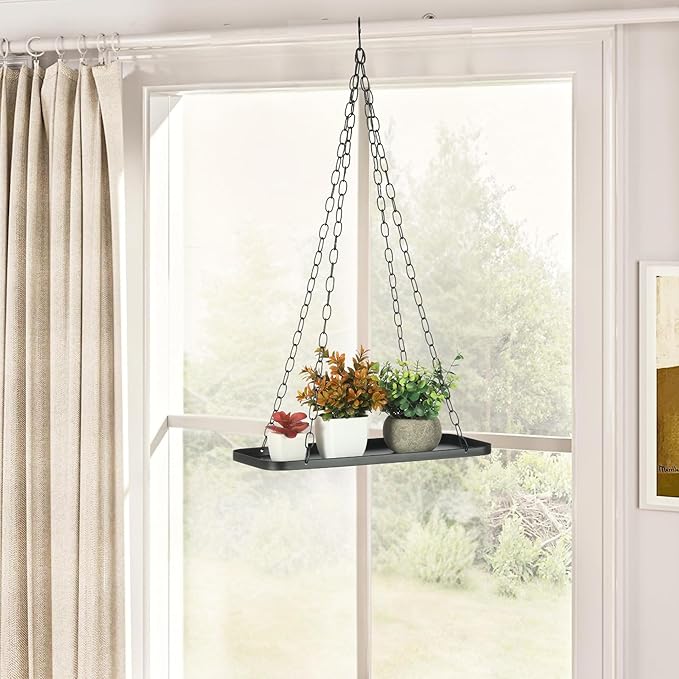 Shinehola Hanging Planters for Indoor Outdoor Plants (Length - 15.5"), Plant Hanger Indoor | Large Metal Hanging Plant Holder, Hanging Planter Shelf, No Plant/Pot Included (Black, 1-Tier)