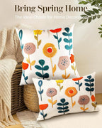Embroidered Lumbar Pillow Cover - 20x12 Decorative Pillow Cover with Zipper Aesthetic Cute Design Boho Spring Summer Cozy Throw Pillowcase for Living Room Couch Sofa Bed, Plants