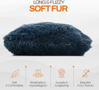 Cheer Collection Throw Pillows for Couch and Bed, Soft Shaggy Throw Pillows with Inserts Included, Cozy Long Hair Faux Fur Pillows - Set of 2-20" x 20" - Navy Blue