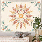 Accnicc Boho Floral Mandala Tapestry for Bedroom Bohemian Flower Wall Tapestry Aesthetic Small Watercolor Yellow Beige Hippie Indian Tapestries Wall Hanging for Living Room Dorm Decor 60 x 44 Inch