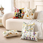 Embroidered Lumbar Pillow Covers Boho Farmhouse Daisy Tufted Pillow Covers Floral Decorative Couch PillowCases 12x20 Cottagecore Square Cushion Cover Set of 2 for Living Room Couch Sofa Bed Home Decor