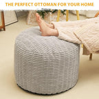 Round Stuffed Pouf Ottoman for Foot Rest, Storage Ottoman Pouf Foot Stool Cushion, Faux Fur Poufs with Foam Chunk Filling, 20 X 15 Inch Floor Chair for Living Room Bedroom Home Decor, Light Gray