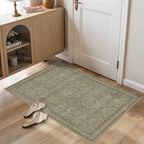 Entryway Rug Door Mat, Washable Samll 2x3 Rug, Boho Front Door Mat, Non Slip Area Rugs, Low Pile Throw Accent Entry Carpet for Indoor Entrance, Bathroom and Kitchen(Olive/Brown 2x3ft)