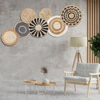 7 Pcs Boho Wall Basket Decor Hanging Handcrafted Seagrass Woven Round Bohemian Basket Wall Decoration Art for Farmhouse Home Room Rustic Decorations Table, Multi Sizes(Classic)