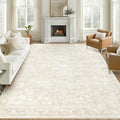 9x12 Area Rugs for Living Room: Washable Large Vintage Floral Rug Low Pile Non-Slip Boho Carpet for Bedroom Dining Home Office (Beige, 9'x12')