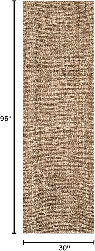 SAFAVIEH Natural Fiber Collection Runner Rug - 2'6" x 8', Natural & Grey, Handmade Jute, Farmhouse Style, Chunky Textured Thick Pile (NF447M)