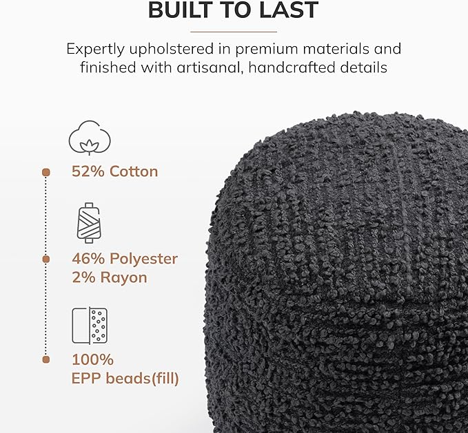Anji Mountain Pouf Ottoman Foot Rest, Handmade Ottoman Pouf, Comfortable Foot Stool, Decorative Floor Seating for Living Room Decor, Bedroom & Home Décor Accent - Midnight Curl