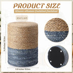 Barydat 2 Pcs 15'' Ottoman Pouf Natural Seagrass Braided Poof Hand Weaving Round Ottomans Boho Footrest Stool for Home Living Room Bedroom Patio(Natural and Blue)