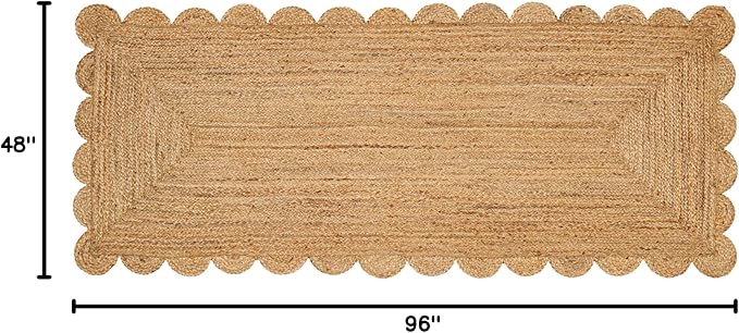 Hand Woven Jute Braided Rug, 2.5'x8' Feet – Scalloped Jute Rug, Reversible Boho Entry Area Rugs for Kitchen, Living Room, Floor Rug, 30 X96 Inches