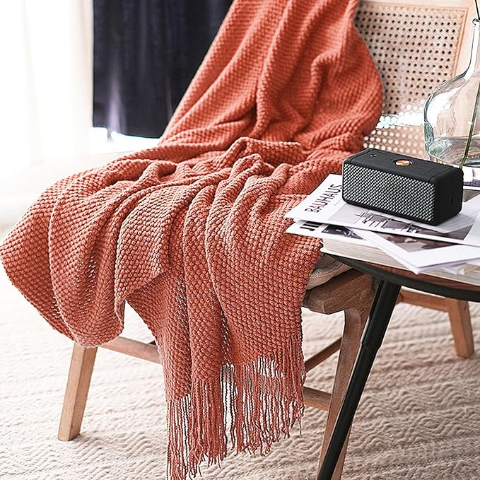 LOMAO Knitted Throw Blanket with Tassels Bubble Textured Lightweight Throws for Couch Cover Home Decor (Coral, 60x80)