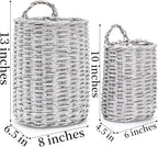 Coloch Set of 2 Wall Hanging Wicker Basket, Farmhouse Garden Hanging Planter Decorative Front Door Hanger Woven Rattan Flower Basket for Wall, Door, Living Room, Patio, 2 Sizes