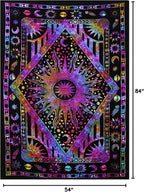 Popular Handicrafts Wall Hanging Tapestry For Bedroom Hippie Sun Moon Bohemian Hippy Psychedelic Design Indian Tapestries Bedspread 54 x 82 Inches (140cm x 210cm) Multicolor Tie Dye