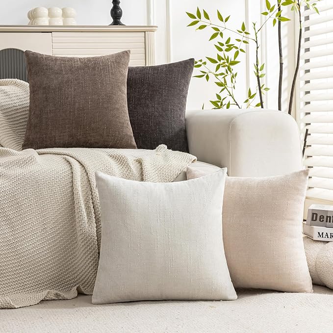 Set of 4 Soft Textured Decorative Throw Pillow Covers 20x20 Inch Cozy Farmhouse Cushion Cover Square Accent Pillow Cases for Bed Couch Sofa Living Room, Neutral