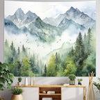 Atrippy Forest Nature Tapestry for Bedroom, Green Misty Foggy Mountain Sage Trees Wall Tapestry, Landscape Aesthetic Room Decor Wall Hanging for Living Room Dorm 51x60 Inches