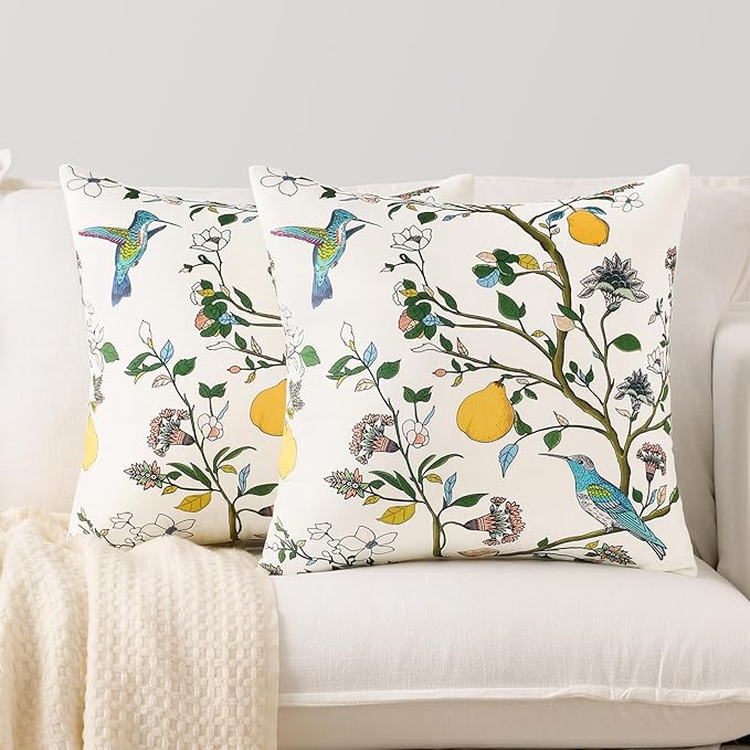 MUSSEL White Velvet Throw Pillow Covers 20x20 Pack of 2, Vintage Floral Pillow Covers, Mid Century Flower Plant Cushion Covers for Sofa Living Room Home Decor