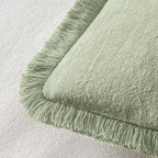 MIULEE Decorative Throw Pillow Covers Neutral Linen Fringe Throw Pillows Set of 2 Sage Green Boho Farmhouse Cushion Covers with Tassels for Couch Sofa Bed Living Room Spring Home Decor 20x20 Inch