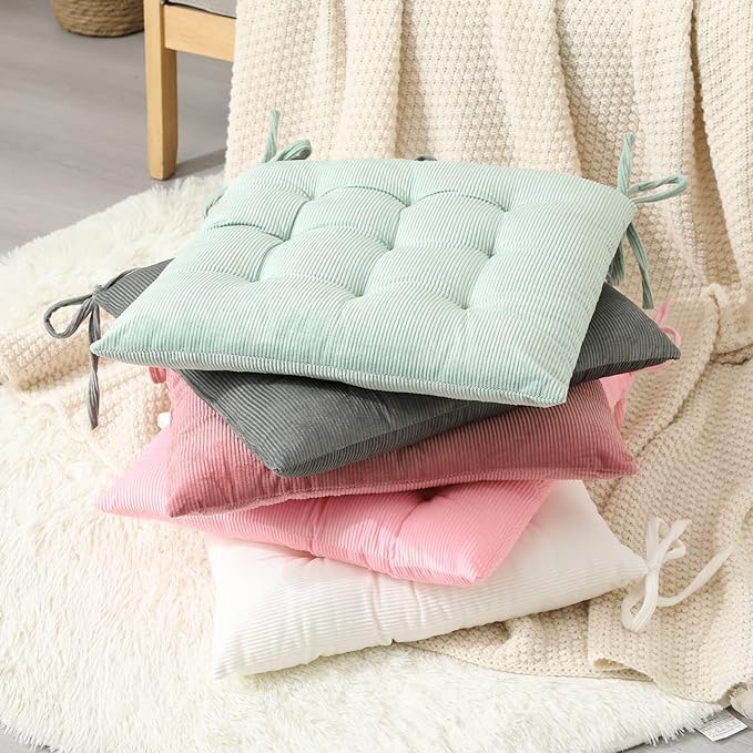 HLOVME Corduroy Chair Cushion with Ties Ultra Soft Warm Floor Cushion for Kids Reading Nook Comfortable Square Seat Cushion for Adult 15.7”x15.7”, Cosmos