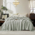 FOSSA Muslin Blanket with Fringe - 4-Layer 100% Cotton Gauze Super Soft & Breathable Throw -Lightweight Decorative Cooling Blanket for Bed, Sofa, Office (Sage Green, Super King (108" × 98"))