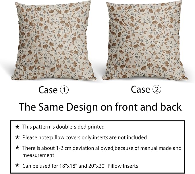 Brown Grey Gray Floral Pillow Covers 24x24 Set of 2 Vintage Rustic Old Style Cute Small Flower Print Decorative Outdoor Pillowcases Farmhouse Throw Cushion Case Decor for Couch Sofa Bed