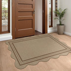 Easy Jute Front Door Mat, 2.6x4 Washable Entryway Rug Non Slip Small Kitchen Rug, Farmhouse Low Pile Floor Scalloped Rugs for Bathroom Porch Doorway