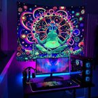 ARTCREATOR Blacklight Frog Mushroom Tapestry, Whimsical Hippie Wall Decor UV Reactive Tapestries Vintage Meditating Frog Tapestries for Living Room Bedroom (51" x 59")